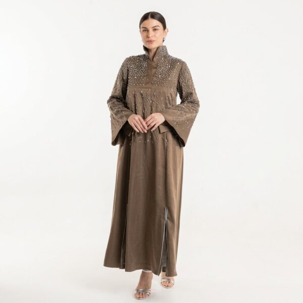 Olive Velvet Dress with Silver Beading