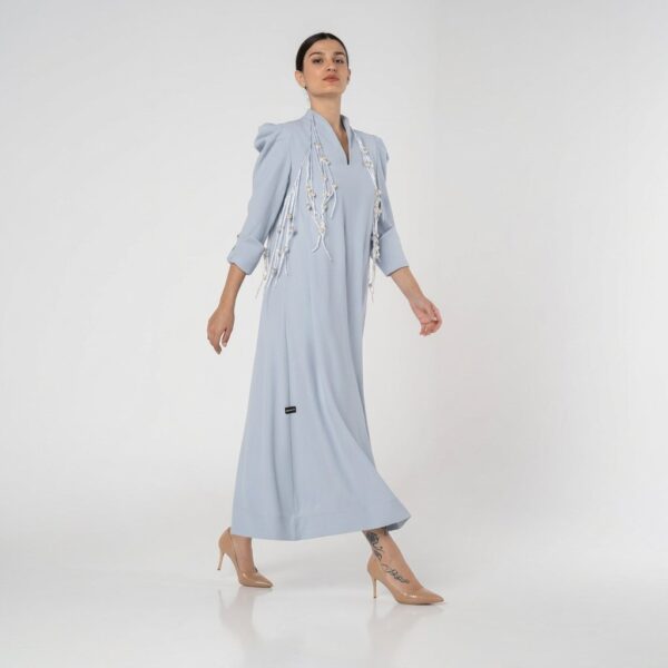 Sky Blue Crepe Dress with Pearl Details
