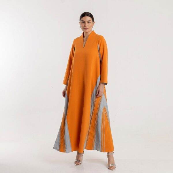 Orange Crepe Dress with Gray Details