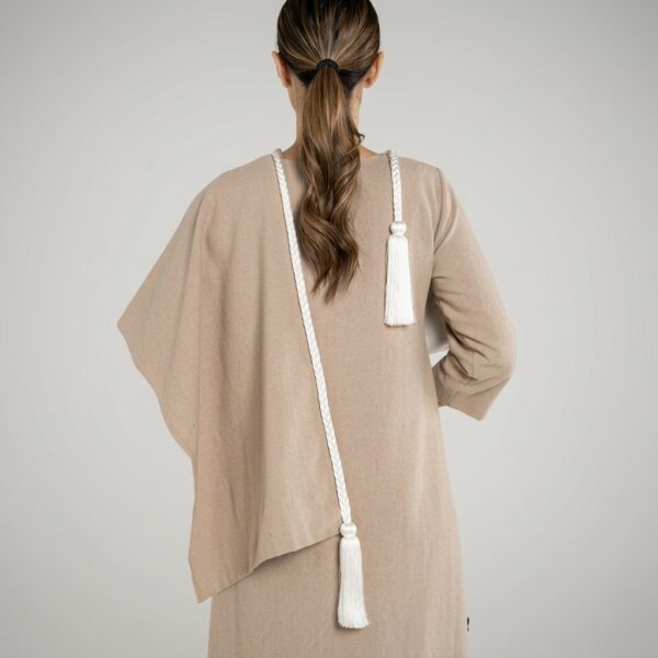 Beige Linen Dress with Double-Face Shawl