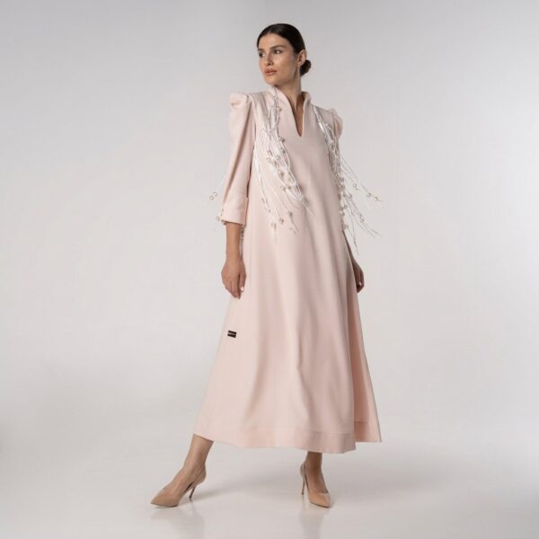 Pink Crepe Dress with Pearl Details