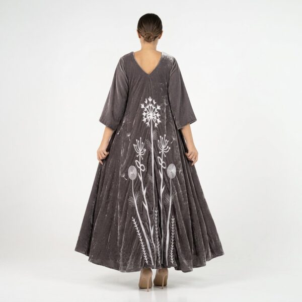 Gray Velvet Dress with Back Embroidery