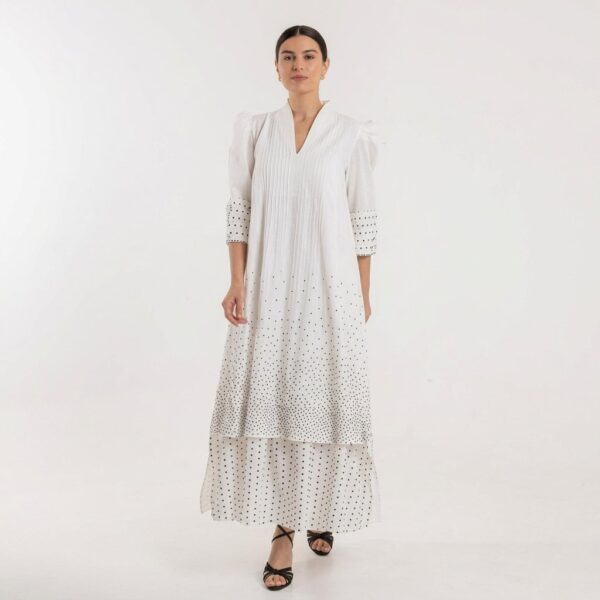 White Striped Dress with Silver Details